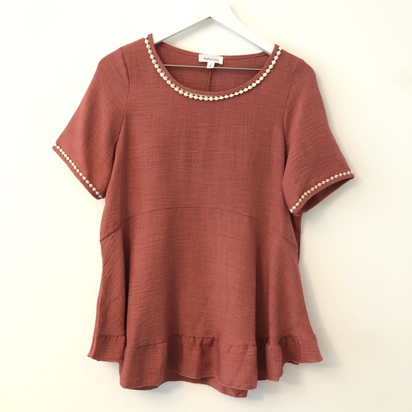hailey & co Tops - Hailey & Co Boho Crochet Trim Peplum Top L